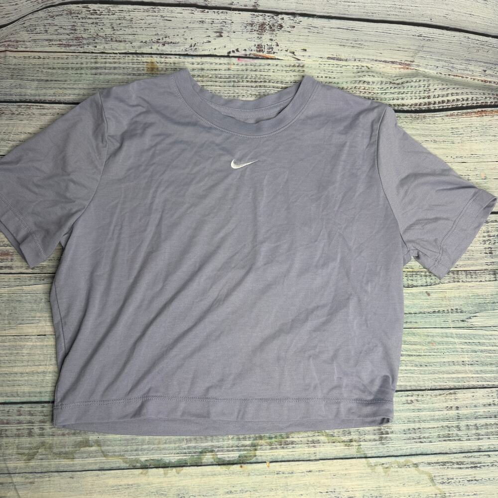 Nike The Nike Tee Women's L Gray Purple Slim Fit Cropped Swoosh T-Shirt